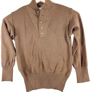 Vintage DSCP Garrison Collection Sweater Men Large Brown Henley 8405-01-224-9066